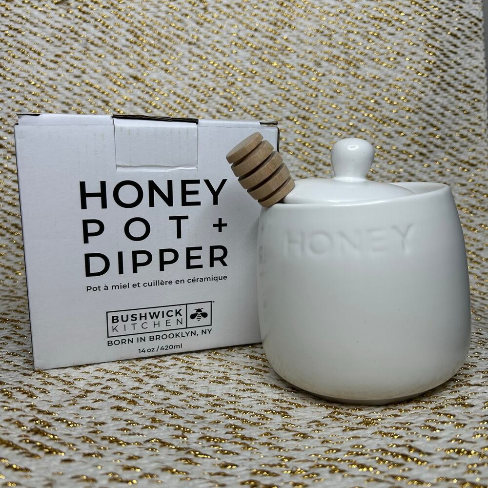 Bushwick‎ Kitchen Honey pot with Dipper-NIB Brooklyn NY made, ceramic
